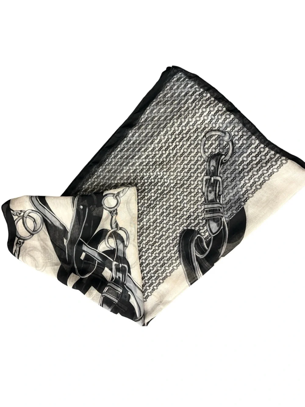 Huge 62”x70” Black & White Equestrian Motif Print Scarf - Women's Accessory